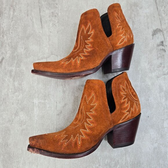 Ariat Western Booties 8.5 Brown Suede Embroidered Pointed Toe Cowgirl Ankle Boot - Picture 6 of 12